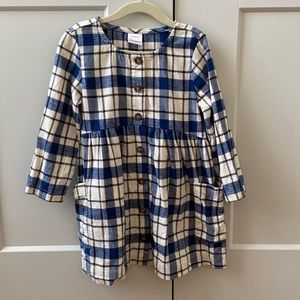 Hanna Andersson 4T blue/cream/black plaid flannel pocket dress